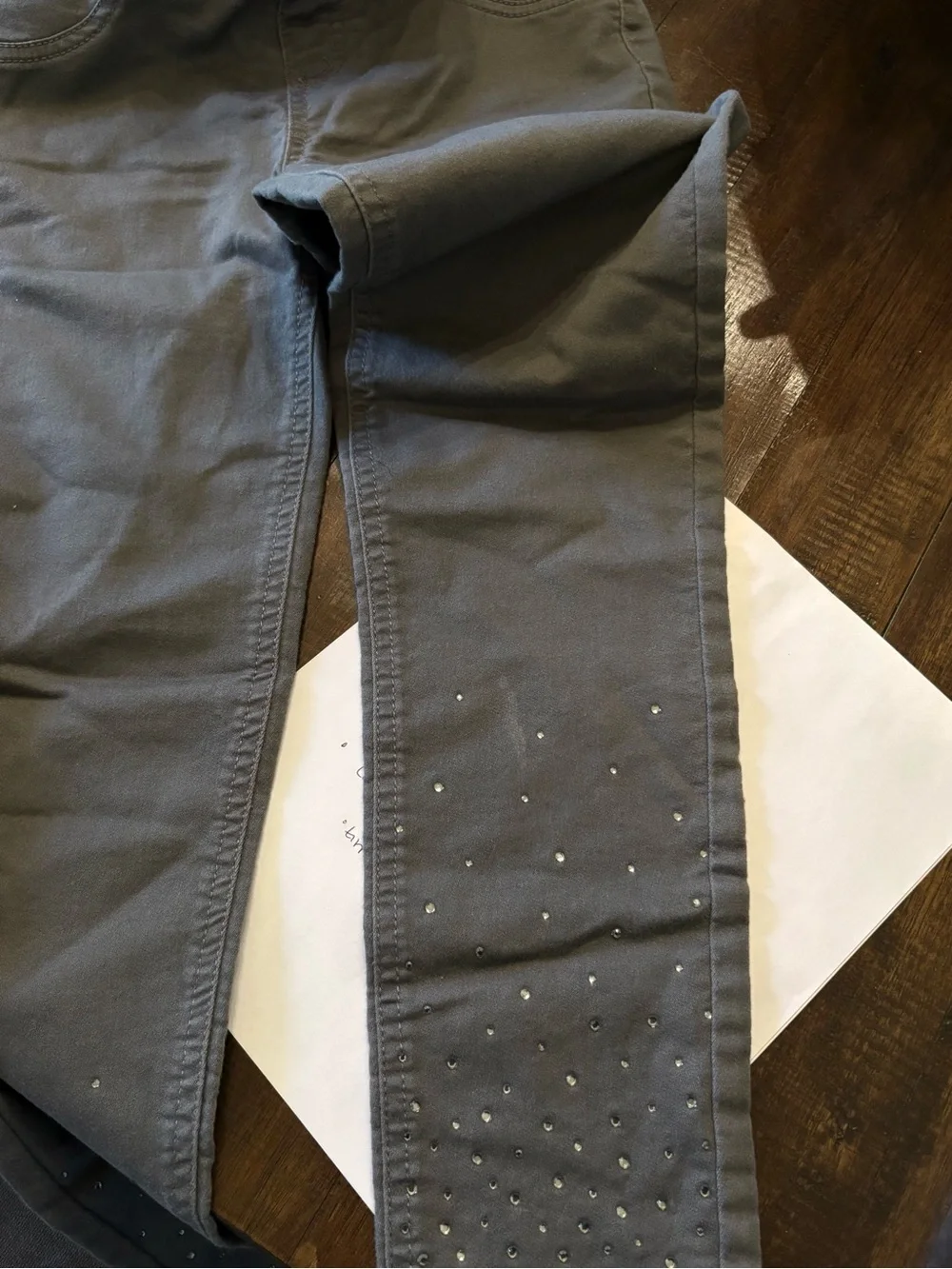 Girl’s Vintage Justice Gray Stretch Jeggings with Rhinestone Hem Detail, Sz. 12